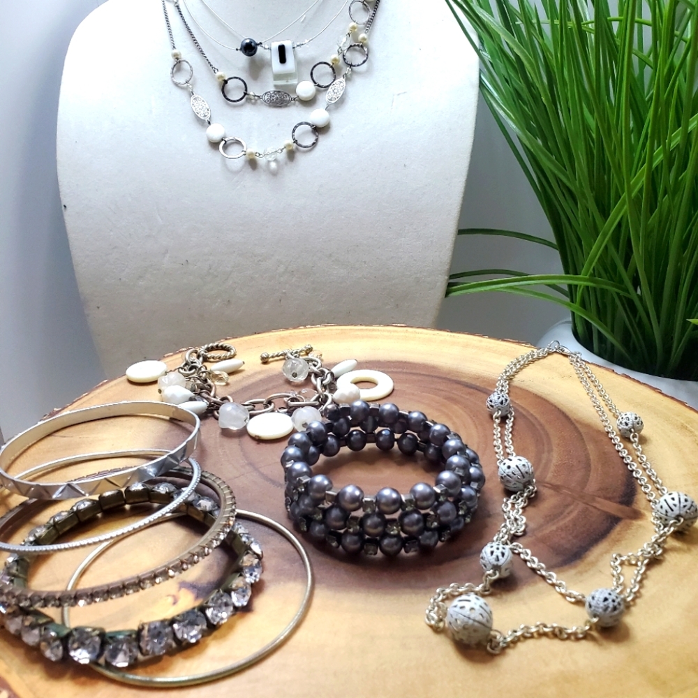 Mixed Lot Jewelry - White, Charcoal, & Silver